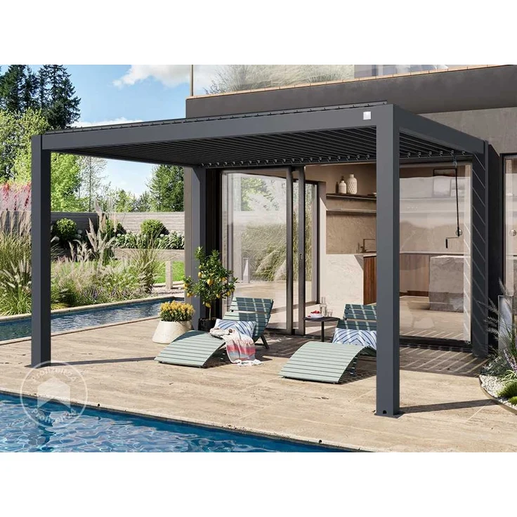 PRIMEYARD Pergola 3x4 m Aluminium Pfosten mit Lamellendach aus Aluminium anthrazitfarbeneTerrassenüberdachung – Bild 2