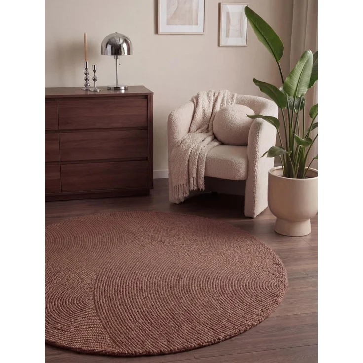 Hanse Home Wollteppich Calmio - Natur Wohnzimmerteppich - Handgetuftet - Hygge Skandi, Boho Teppich Wolle für Wohnzimmer, Schlafzimmer, Esszimmer, Flur - Vintage Rosa, Ø 120 cm