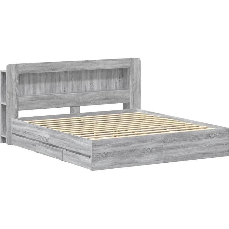 vidaXL Bettgestell mit Stauraum und Kopfteil Sonoma-Grau 200 x 200 cm 3434072 – Bild 3