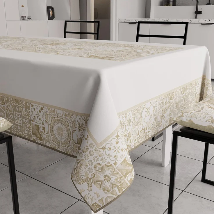 PETTI Artigiani Italiani - Fleckabweisende Tischdecke, rechteckig, für Küche, geometrisches Design, Vietri Taupe, 24 Plätze (140x450 cm), 100% Made in Italy