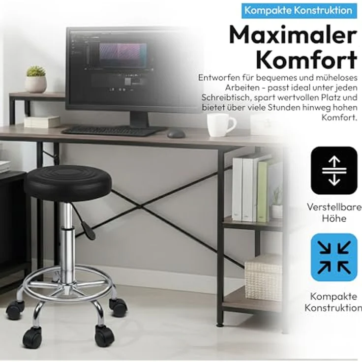 Goods+Gadgets Drehhocker Drehhocker – Arbeitshocker – Rollhocker – Höhenverstellbar Bürohocker (höhenverstellbarer), Praxishocker Rollhocker – Bild 6
