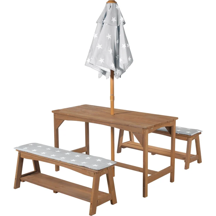 roba Kindersitzgruppe 'Outdoor+' - 'Little Stars' Sonnenschirm & Sitzauflagen - Massivholz - Teak – Bild 2