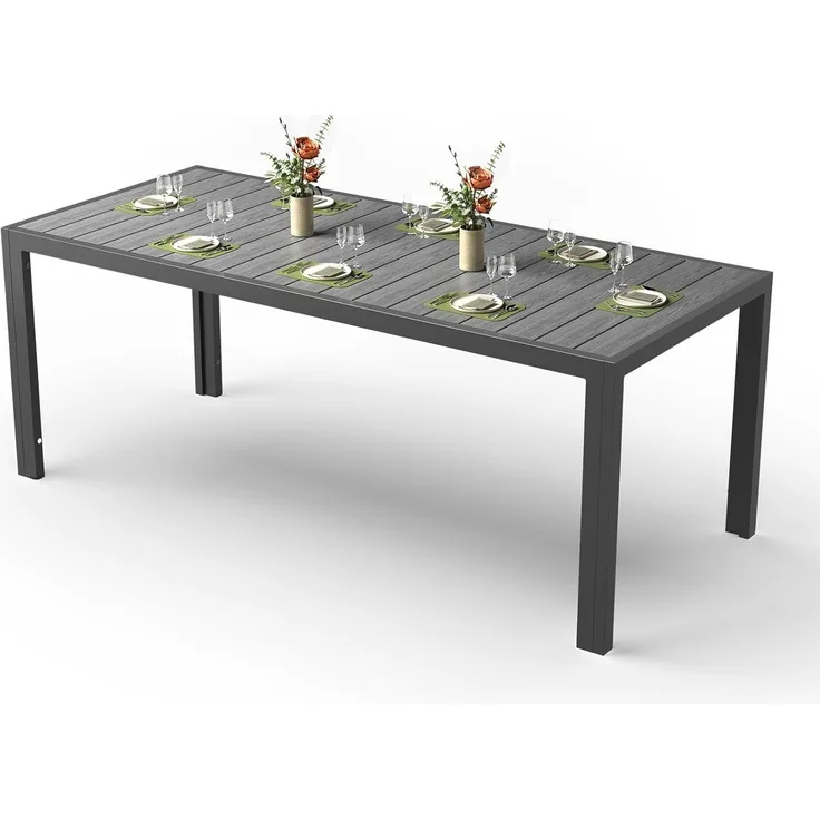 JUMMICO Gartentisch aus Aluminium mit Holzoptik, Wetterfester Outdoor Tisch in 150cm oder 189cm, Stabiler Esstisch für Garten und Terrasse