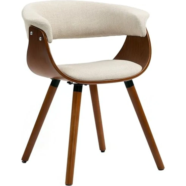 HOMCOM Esszimmerstuhl gepolsterter Küchenstuhl mit geschwungener Rückenlehne (Beinen aus Buchenholz, 1 St), für Esszimmer, Wohnzimmer, Beige – Bild 1