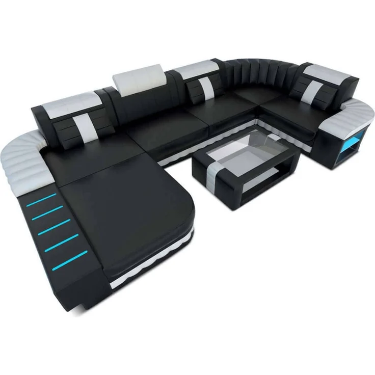 Sofa Dreams - Mini Designer Wohnlandschaft Bellagio Led U-Form - Ledermix - Schwarz-Rot - Rechts – Bild 8