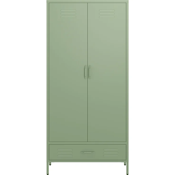 skølm 'Atria' Kleiderschrank mit Schublade, Metall, 170x45x80 cm, grün, Garderobe mit 4 Fächern und 2 Kleiderstangen – Bild 9
