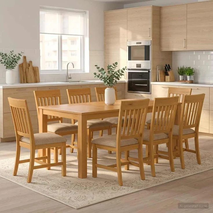 vidaXL Essgruppe 9 stk. Beige 200 x 100 x 75 cm Massivholz Eiche 3430405 – Bild 1