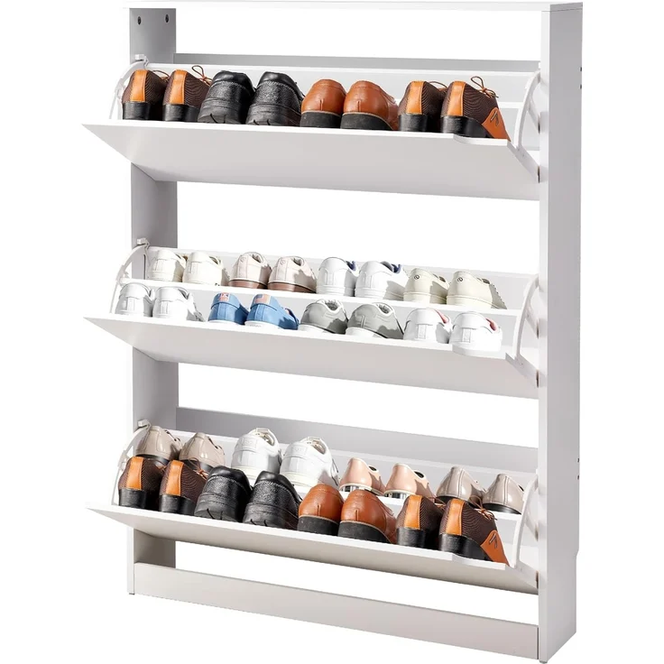 VEVOR Schuhschrank mit 3 Klappen, platzsparender Schuhkipper, freistehender Schuhregal-Organizer für den Eingang Flur Wohnzimmer Veranda, modernes Schuhregal 800 x 220 x 1165 mm Weiß – Bild 1