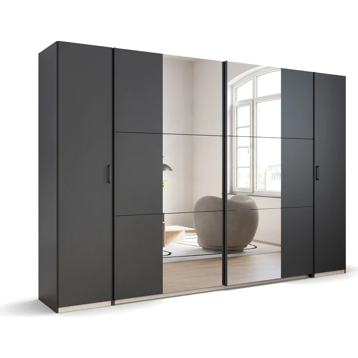 rauch Kleiderschrank, Dreh- und Schwebetürenschrank KRONACH, 4-türig, 2 Spiegeltüren teilaufgelegt, Grau metallic, 311 x 210 x 59 cm – Bild 3