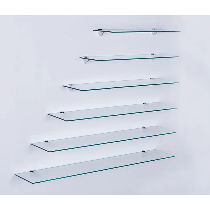 Euro Tische Glas Wandregal Klarglas, Glas Regal für Badezimmer, Klarglas Duschregal mit 6mm ESG Sicherheitsglas and Metallhaltern Montiert, Verschiedene Größen (80 cm) – Bild 1