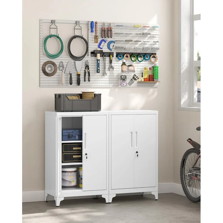 SONGMICS Aktenschrank, Mehrzweckschrank, Büroschrank mit 2 Türen, Schrank abschließbar, Aufbewahrungsschrank aus Stahl, für Arbeitszimmer, Wohnzimmer, mattweiß OMC012W01 – Bild 6