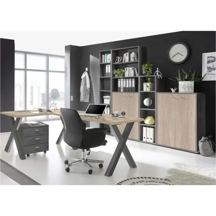 6-tlg. Büromöbel Mister Office in Graphit Eiche Sägerau