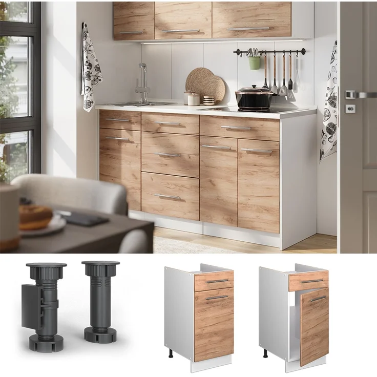 Unterschrank für Spüle/Kochfeld Fame-Line Goldkraft Eiche 40 cm , AP Marmor Vicco – Bild 3