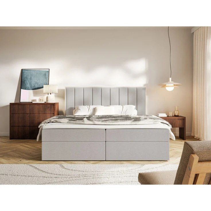 Selsey 'Togents' Boxspringbett 180x200 mit Stauraum und Topper, hydrophobe Chenille, graubeige – Bild 2