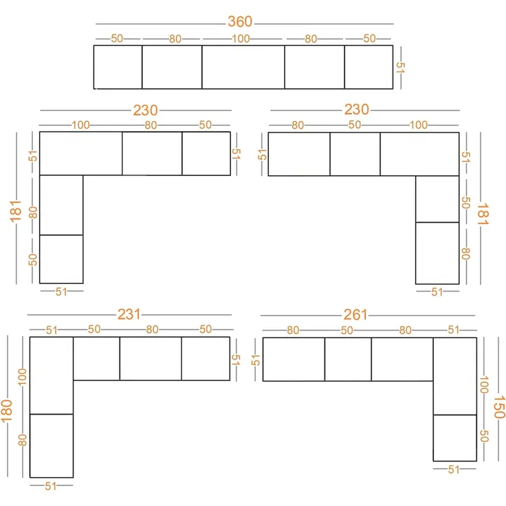 Marmex Möbel Tres Set-X/N Einbauschrank ohne türen, Schrankset mit Aufsätzen, Kompaktgarderobe für Kleidung und Schuhe, laminierte Spanplatte, graubeige cashmere 311/100x246x51 cm – Bild 8