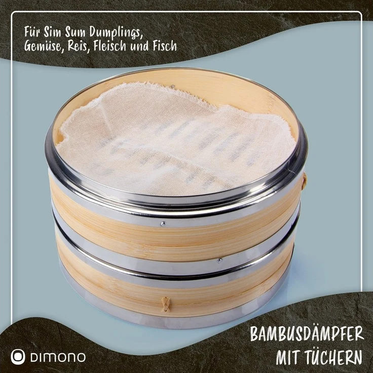 Dimono Dampfgaraufsatz Bambus-Dämpfer mit Deckel, 2-Etagen Reiskocher Bambusgarer – Bild 3