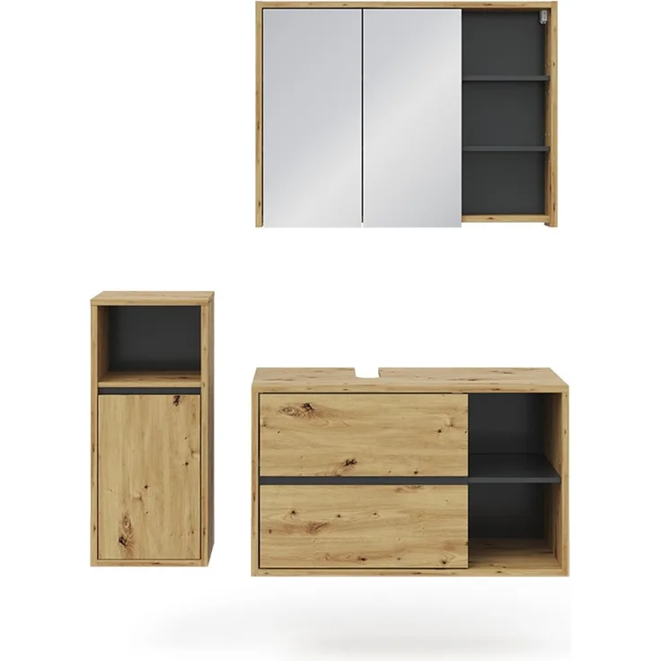 Badmöbel-Set Viola Artisan-Eiche 3 Teile, mit Midischrank Vicco