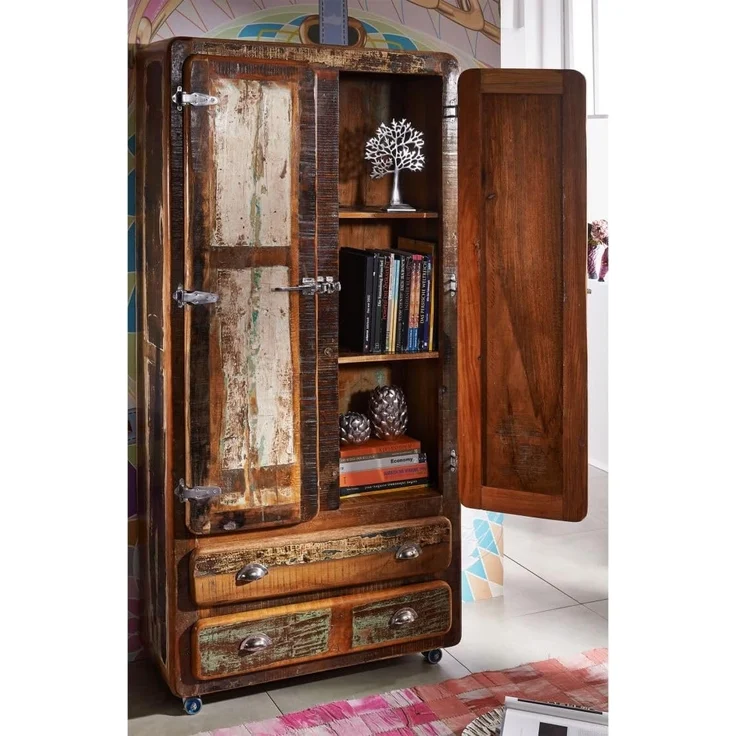 Schrank Altholz 90x38x185 mehrfarbig lackiert FREEZY #39 – Bild 2