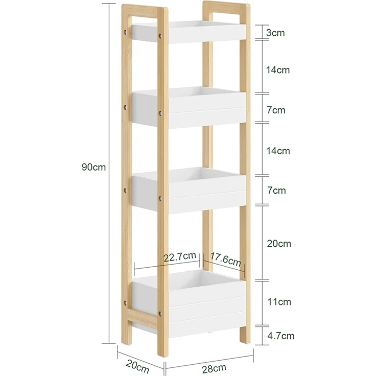 SoBuy FRG226-H-WN Badezimmerregal, MDF, Lackiert, Weiß, 28 x 90 x 20 cm – Bild 3