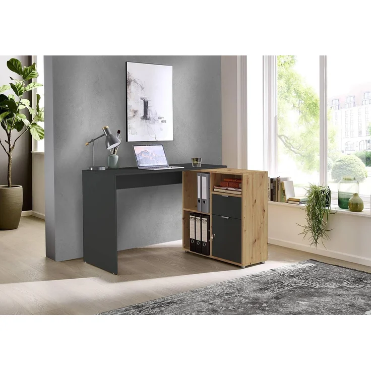 BMG Möbel Eckschreibtisch LENI (Schreibtischplatte mit Regal), Breite 110 cm, spiegelverkehrt montierbar, abschließbare Tür – Bild 1