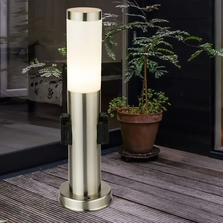 Stehlampe, 2x Steckdose, Edelstahl, H 45 cm – Bild 8