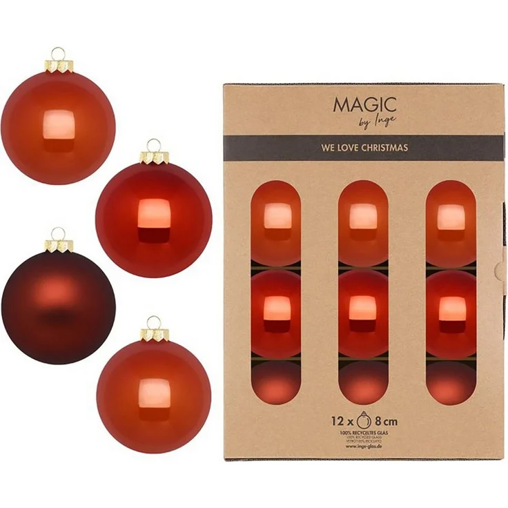 MAGIC by Inge Weihnachtsbaumkugel, Weihnachtskugeln Glas 8cm 12 Stück - Warm Terracotta