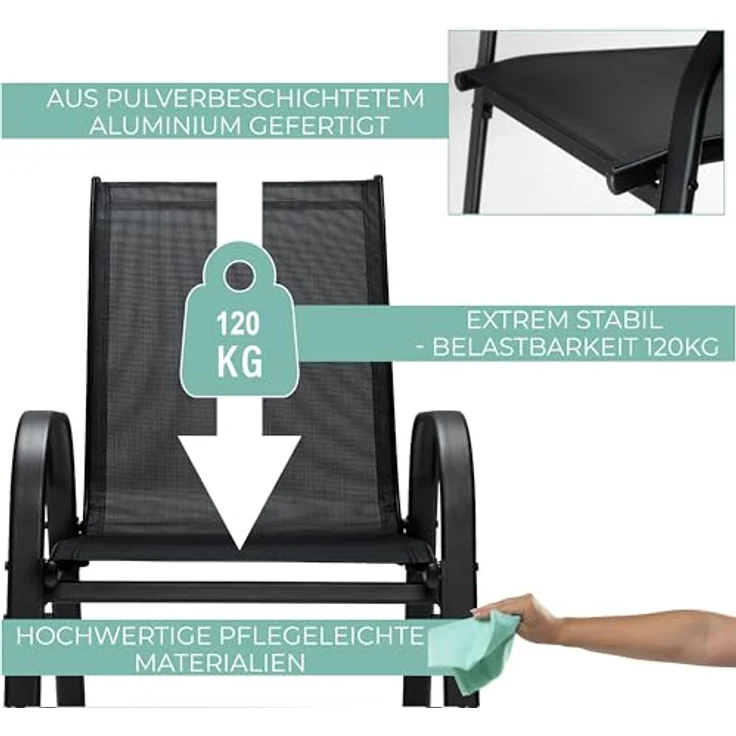 sunnypillow Gartenstuhl Stapelstühle schwarz – Hochlehner Gartenstühle mit Armlehnen, 4er Set Stapelstühle – Bild 6