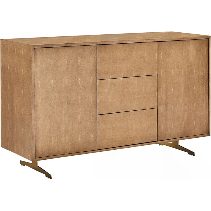 KAWOLA Sideboard GALA 2 Türen 3 Schubladen Kunstleder goldfarben Fuß Edelstahl gebürstet 85 x 40 x 140 cm – Bild 3