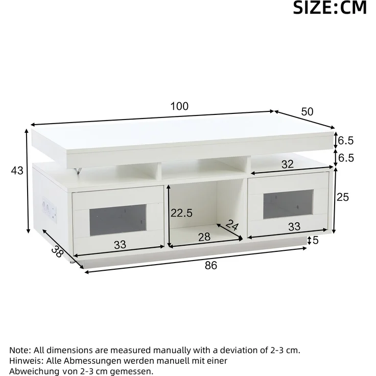 100×50×43cm weißer Hochglanz-Couchtisch, mit per mobiler App steuerbaren LED-Leuchten, Wohnzimmertisch mit Schrank, Sofatisch mit Ladeanschluss und steckdose , geeignet für Büro, Arbeitszimmer – Bild 4
