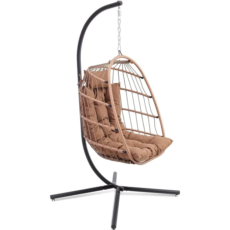 SereneLife Hängesessel mit Gestell – Rattan Hängesessel Outdoor & Indoor Wetterfest – Schaukel für Kinder & Erwachsene bis 250 kg mit Dicke Kissen – Faltbarer Schaukelsessel für Terrasse & Wohnzimmer – Bild 1