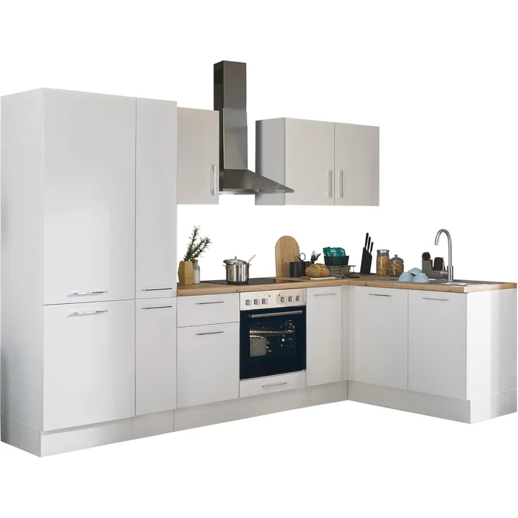 Turin L Eckküche 300 x 211 x 60 cm, weiß - Ohne Küchengeräte - Moderne, geräumige Küche in Artisan-Eiche Optik mit viel Stauraum – Bild 1