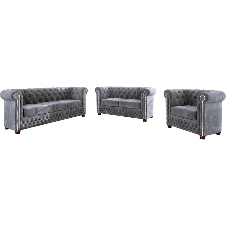 S-Style Möbel Chesterfield-Sessel Leeds aus Samt-Stoff mit Holzfüßen, mit Wellenfederung – Bild 3