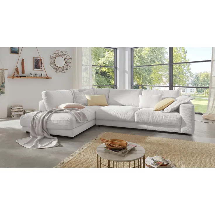 Ecksofa SEVENTIES Wohnlandschaft Cord Stoff snow 325x224