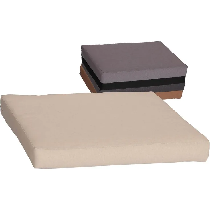 beo Sitzkissen für Lounge- und Paletten-Möbel | Beige | Gr. 60x60 cm, 9 cm dick | Glatte Optik | Wasser- und Fleckabweisend | mit Reißverschluss | Öko-Tex-Standard