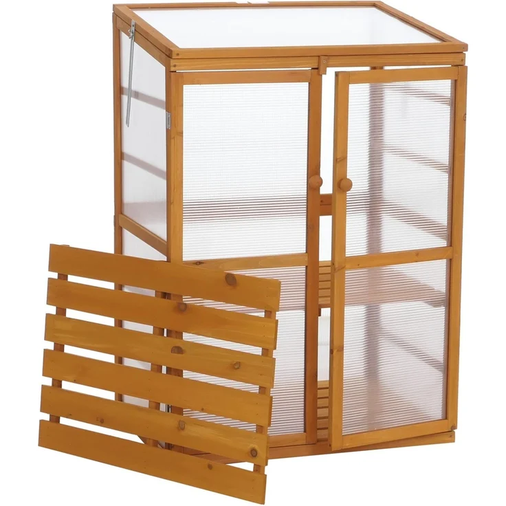 Gewächshaus HWC-Q13, Treibhaus Anzuchthaus Frühbeet Fenster verstellbar Holz FSC®-zertifiziert 110x76x57cm ~ natur – Bild 7