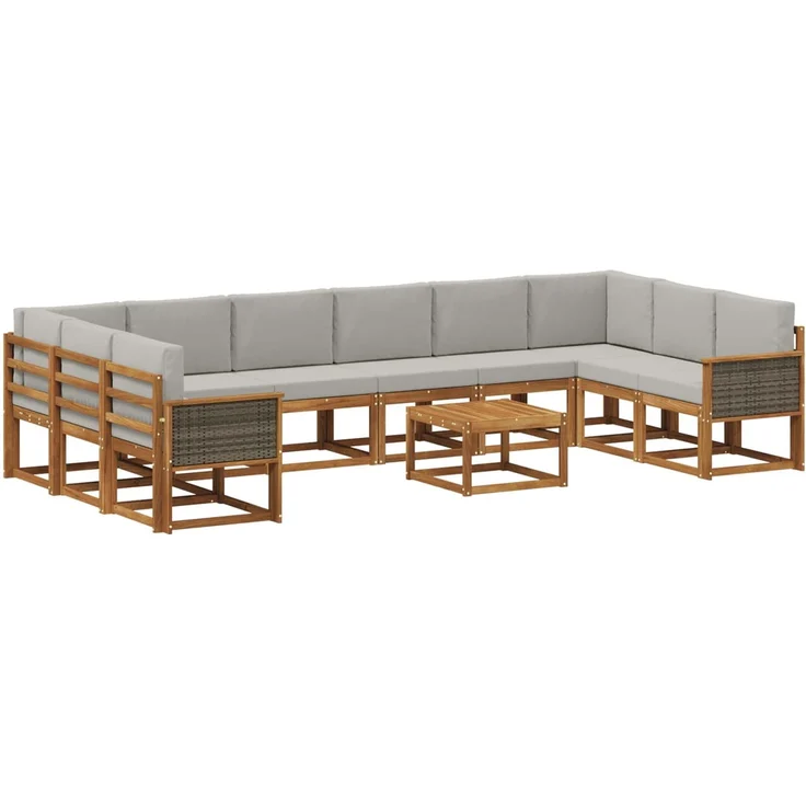 vidaXL Outdoor-Sofagarnitur 11 stk. 10-Sitzer Natur und Hellgrau 3385587 – Bild 2