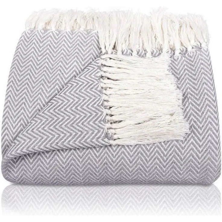 Gräfenstayn Tagesdecke mit Fransen aus 100% Baumwolle – Baumwolldecke mit Fischgrätenmuster, Wohndecke als Sofa-Überwurf, Bett-Überwurf, Couch-Überwurf, Sofa-Decke – Bild 4