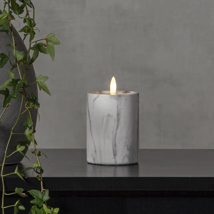 LED Blockkerze ,Flamme Marble', Batterie, Timer, Beton, Marmor-Optik, 12,5cm – Bild 2
