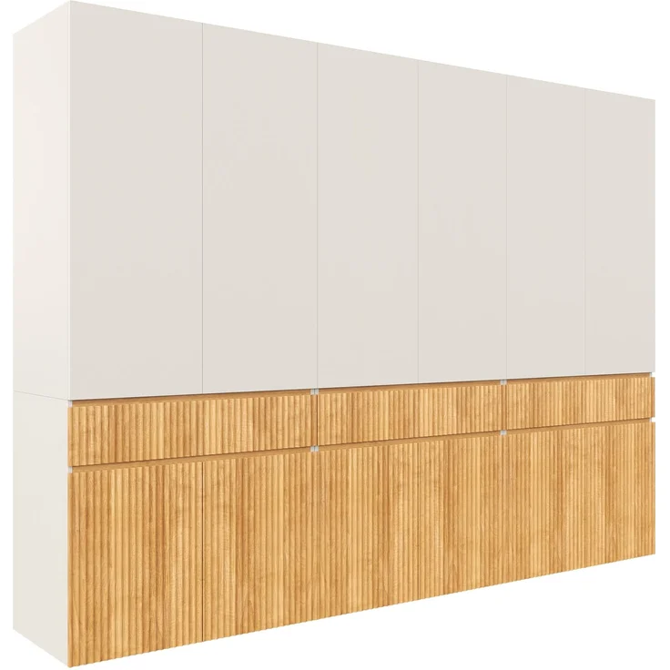 Kleiderschrank 270 x 50 x 200 cm aus MDF und Spanplatte, mit 12 Drehtüren, 3 Schubladen und 3 Kleiderstangen – Bild 6