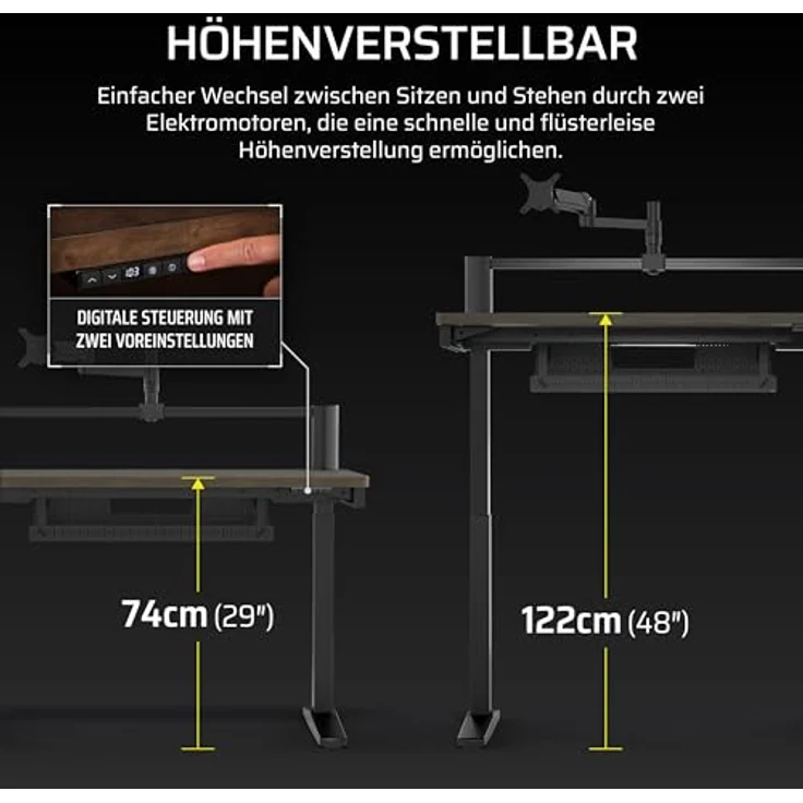 Corsair Platform:4 Elevate, Höhenverstellbarer Gaming-Schreibtisch 120 cm x 76 cm mit elektrischer Verstellung, USB-Anschluss, Monitorarm – Walnuss Dunkel Beize – Bild 4