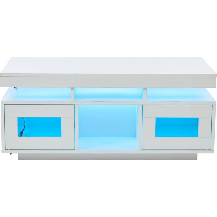 100×50×43cm weißer Hochglanz-Couchtisch, mit per mobiler App steuerbaren LED-Leuchten, Wohnzimmertisch mit Schrank, Sofatisch mit Ladeanschluss und steckdose , geeignet für Büro, Arbeitszimmer – Bild 10