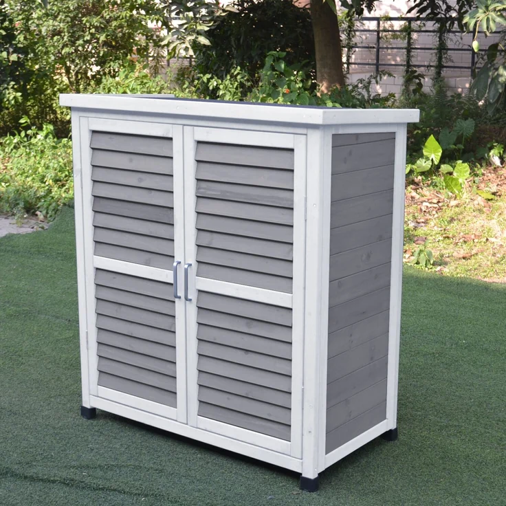 LECO Gartenschrank MOMO, Tannenholz grau-weiß lasiert, 87x47x95 cm – Bild 1