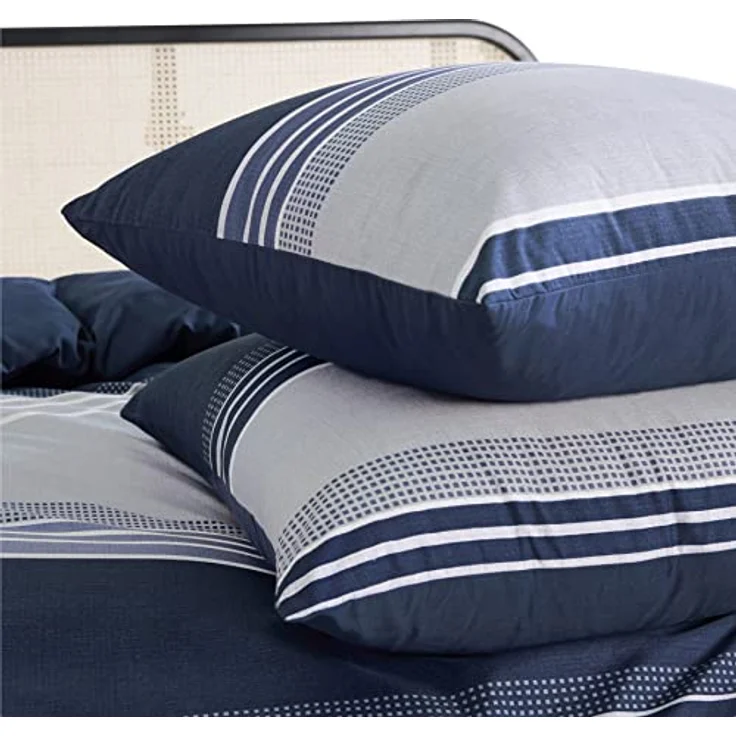 BEDSURE Bettwäsche 135x200 2teilig Bettbezug - Bettwäsche-Sets Blau 135x200 cm mit Kissenbezug 80x80 cm, ÖKO-TEX Wendebettwäsche Bedding Blau Gestreift Muster mit Reißverschluss – Bild 5