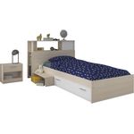 Funktionsbett 90*200 grau inkl. Kopfteil(regal) Anstellregal + Bettkasten + Nachtkommode Kinderbett Jugendbett Jugendliege Bett Jugendzimmer
