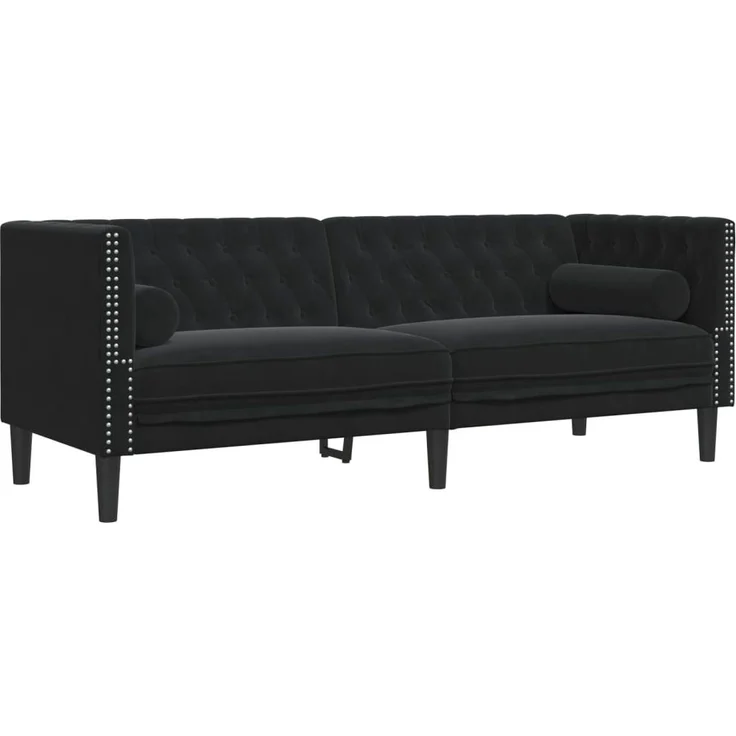 vidaXL Chesterfield-Sofa mit Nackenrollen 3-Sitzer Schwarz Samt 372698 – Bild 1