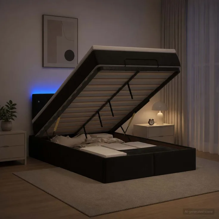 vidaXL Ottoman-Bett mit Matratze und LED Schwarz 120 x 190 cm Samt 3457055