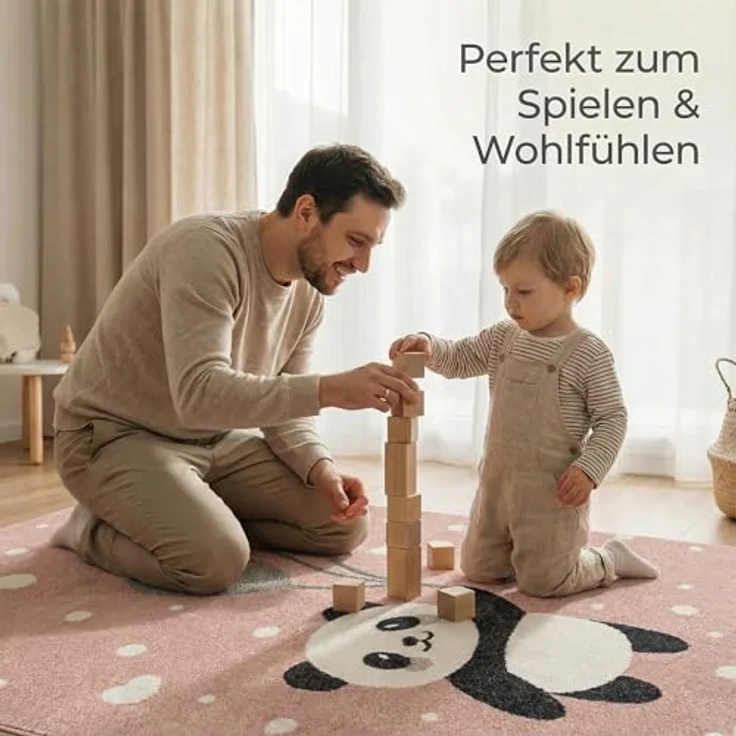 Jimri Kinderteppich Happy Friends Teppich für Kinderzimmer, Kinderteppich Bär Hase Panda, Rechteckig – Bild 5