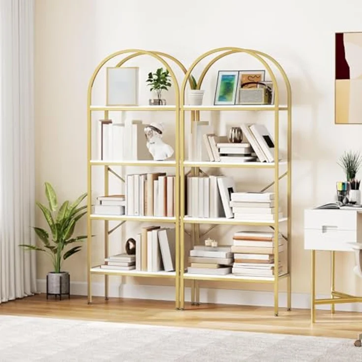 YITAHOME 4-stöckiges Bogenregal, Kuppelregal, freistehendes Aufbewahrungsregal für Wohnzimmer, Schlafzimmer, Arbeitszimmer, Weiß & Gold, 60 x 30 x 181,4 cm – Bild 8