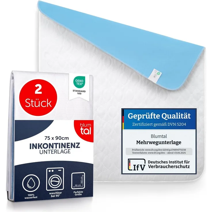 Blumtal® Inkontinenzunterlage waschbar 75x90 cm - Betteinlage für Babys - OEKO-TEX zertifizierte Inkontinenz Bettunterlage für Babys - Bettunterlage wasserdicht - Inkontinenzauflage 75x90 cm - 2er Set