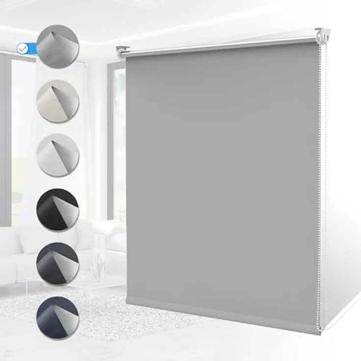 Verdunklungsrollo ohne Bohren Rollos für Fenster B75 x H170 cm (Stoffbreite 70cm) Hellgrau Thermo Rollo Klemmfix Verdunkelungsrollo Seitenzugrollo Sicht-und Sonnenschutz Wandmontage – Bild 1